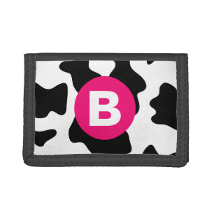 Quirky Cow Patch Pattern Pink Monogram Tri-fold Wallet