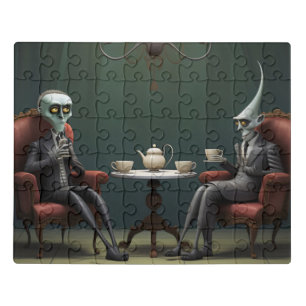 Quirky Creepy twisted tea drinking gentlemen Jigsaw Puzzle