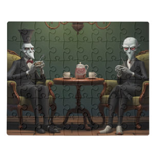 Quirky Creepy twisted tea drinking gentlemen Jigsaw Puzzle
