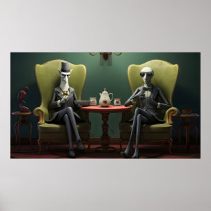 Quirky Creepy twisted tea drinking gentlemen Poster