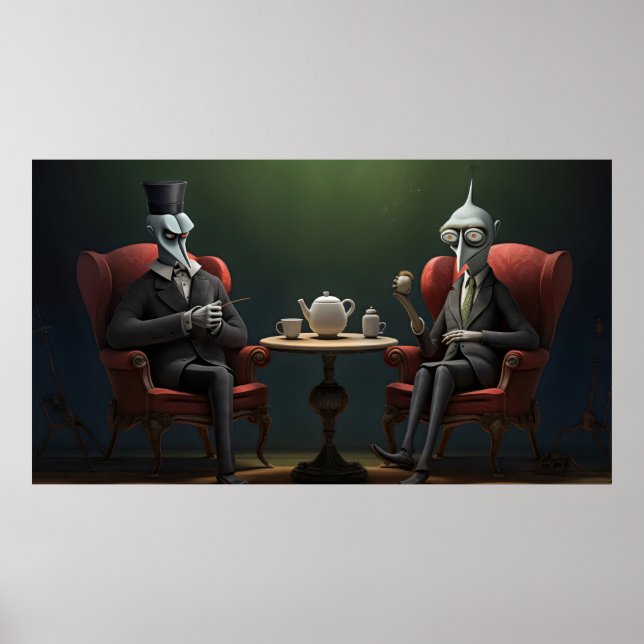 Quirky Creepy twisted tea drinking gentlemen Poster (Front)