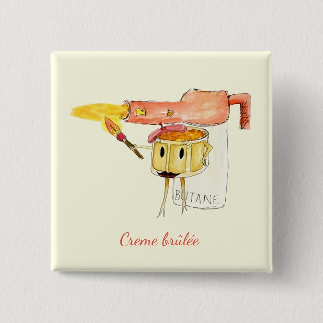 Quirky Creme Brulee Dessert Funny Cartoon Humour Button (Front)