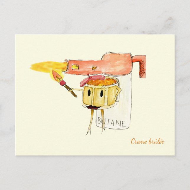 Quirky Creme Brulee Dessert Funny Cartoon Humour Postcard (Front)