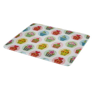 Quirky Cupcakes Glass Cutting Board 6"x7"