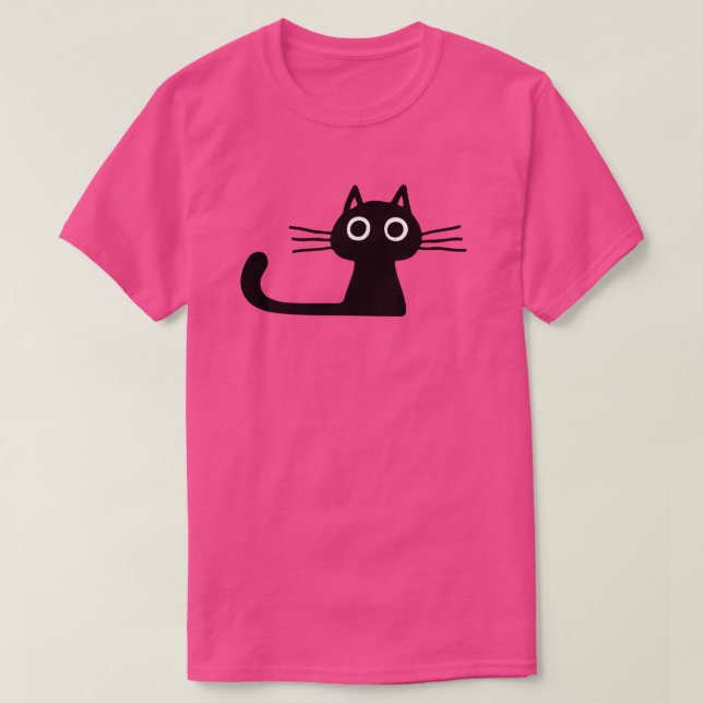 Quirky Cute Black Kitty Cat with Long Whiskers T-Shirt (Design Front)