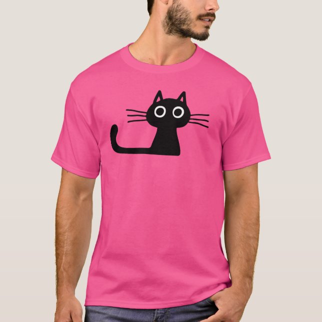 Quirky Cute Black Kitty Cat with Long Whiskers T-Shirt (Front)