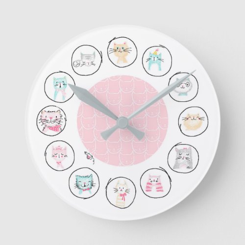 Quirky cute cat design round clock