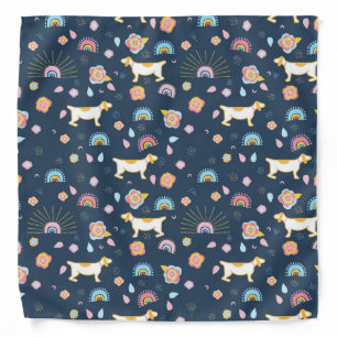 Quirky Cute Dog and Rainbow Pattern Blue Bandana