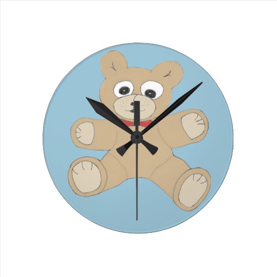 Quirky Cute Teddy Bear Round Clock