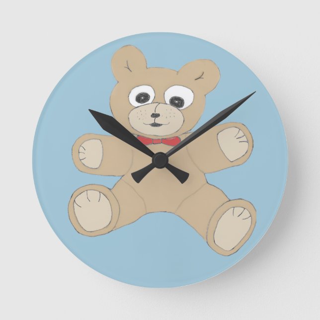 Quirky Cute Teddy Bear Round Clock (Front)