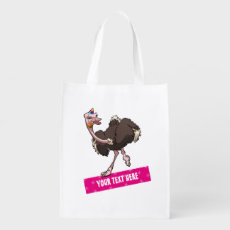 Quirky Dancing Ostrich Party Animal Cartoon Design Grocery Bag