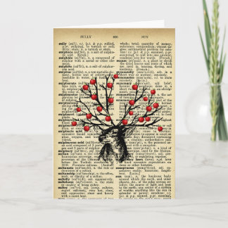 Quirky Deer Tree Apples Antique Dictionary Page Card