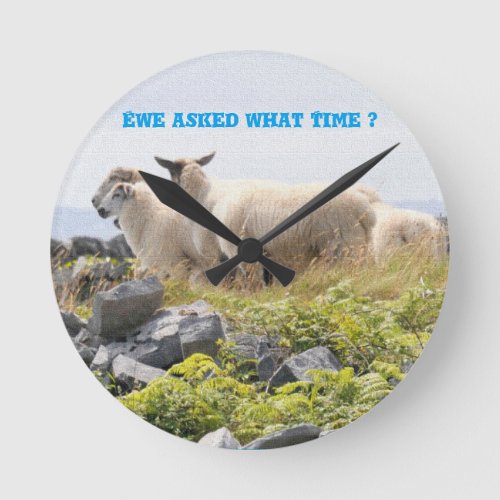 Quirky Designs _ Sheep in a field Round Clock