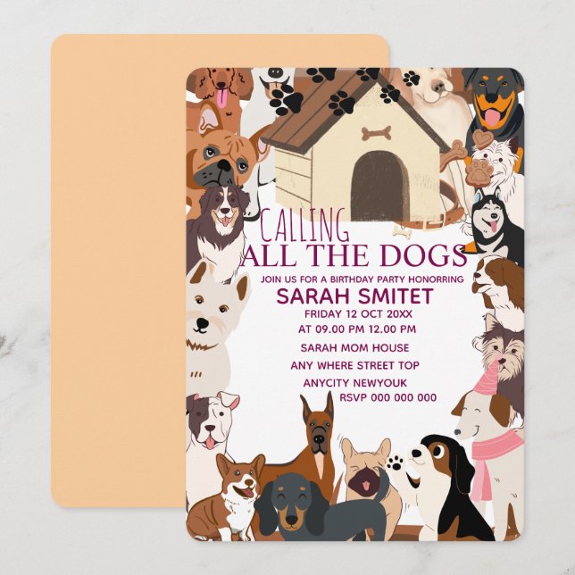 Quirky Dog Birthday Pawty Invitation| Let’s Pawty  Invitation (Front/Back)