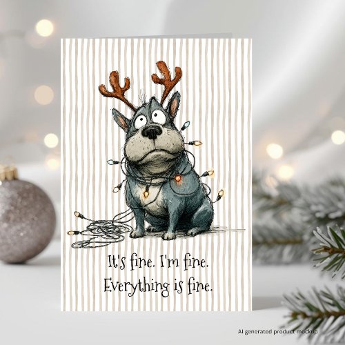 Quirky Dog + Christmas Lights Holiday Card