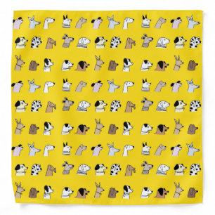 Quirky Dog Illustrated Pattern Yellow Bandana