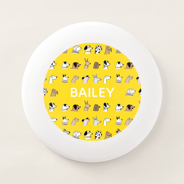 Quirky Dog Illustrated Pattern Yellow Personalised Wham-O Frisbee (Front)