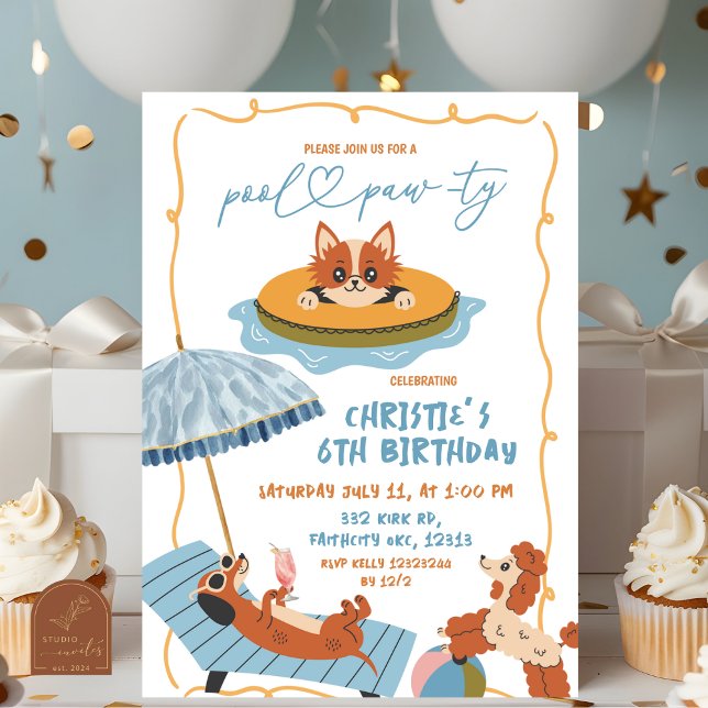 Quirky Dog Pool Paw-ty birthday Invitation (Creator Uploaded)