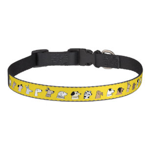 Quirky Dog Profile Illustrated Pattern Yellow Pet Collar