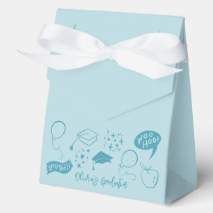 Quirky Doodle Graduation Party Blue Favor Boxes