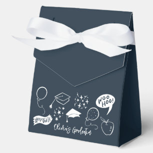 Quirky Doodle Graduation Party Navy Blue Favor Boxes
