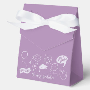 Quirky Doodle Graduation Party Purple Favor Boxes