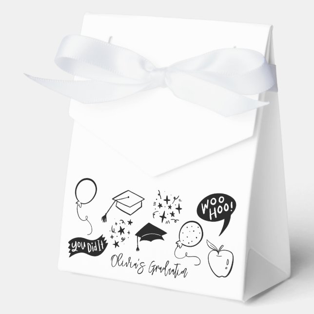Quirky Doodle Graduation Party White Favor Boxes (Front)