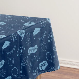 Quirky Doodle Navy Blue Graduation Party Tablecloth