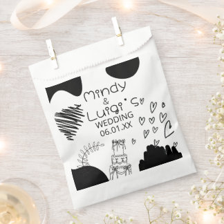 Quirky Doodle Shapes Script Wedding Favor Bag