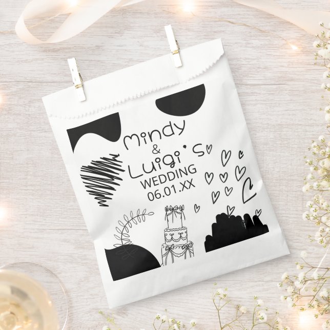 Quirky Doodle Shapes Script Wedding Favor Bag (Clipped)