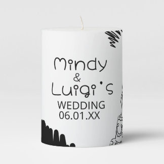 Quirky Doodle Shapes Script Wedding Pillar Candle