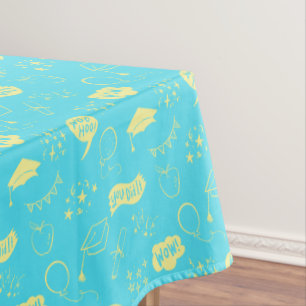 Quirky Doodle Sky Blue Lime Graduation Party Tablecloth