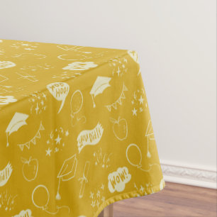 Quirky Doodle Yellow Graduation Party Tablecloth
