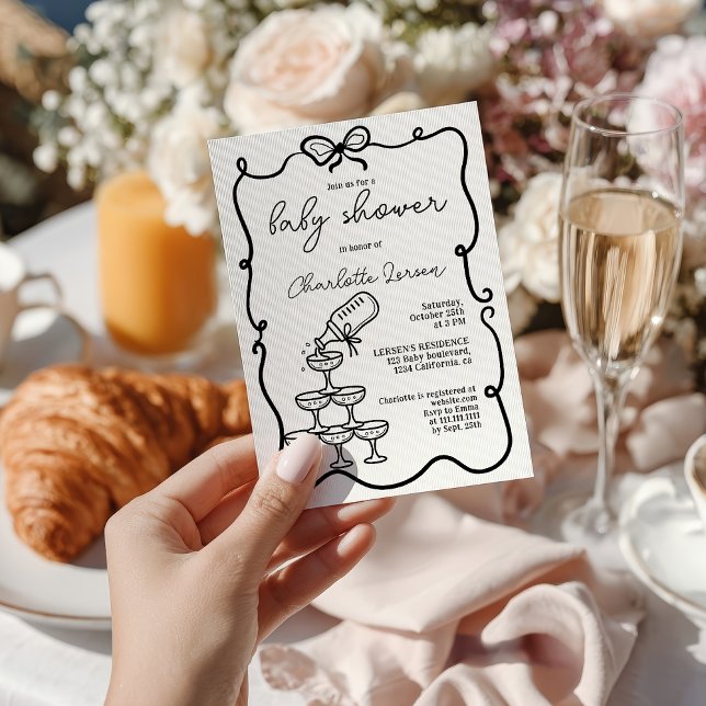 Quirky Drinks Tower Coquette Bow Baby Shower Invitation (Quirky Drinks Tower Coquette Bow Baby Shower Invitation)