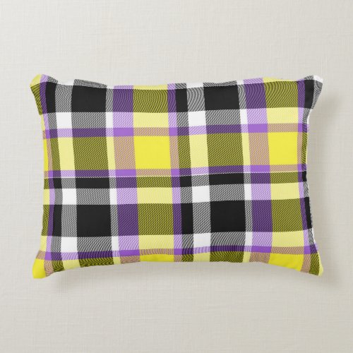 Quirky Eclectic Boho Nonbinary Plaid Pride Flag Accent Pillow