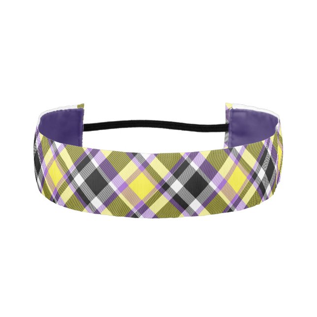Quirky Eclectic Boho Nonbinary Plaid Pride Flag Athletic Headband (Front)