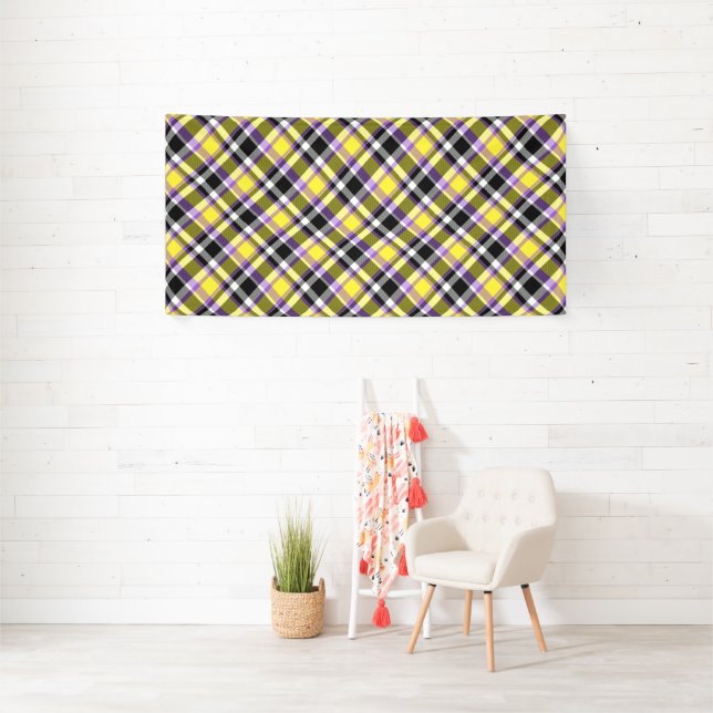 Quirky Eclectic Boho Nonbinary Plaid Pride Flag Banner (Insitu)