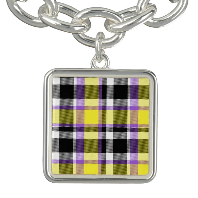 Quirky Eclectic Boho Nonbinary Plaid Pride Flag Bracelet (Design)