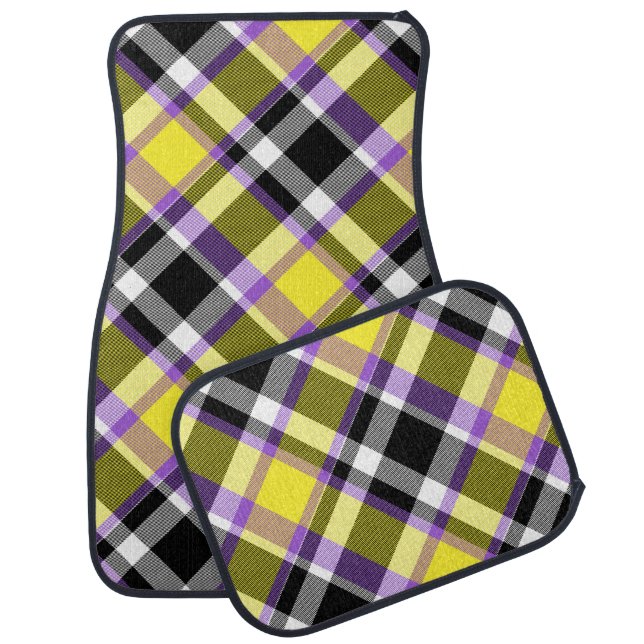 Quirky Eclectic Boho Nonbinary Plaid Pride Flag Car Floor Mat (Set)