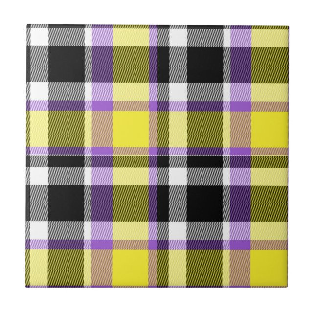 Quirky Eclectic Boho Nonbinary Plaid Pride Flag Ceramic Tile (Front)