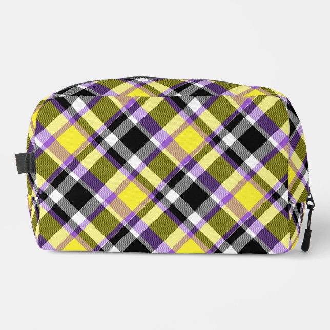 Quirky Eclectic Boho Nonbinary Plaid Pride Flag Dopp Kit (Front)