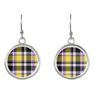 Quirky Eclectic Boho Nonbinary Plaid Pride Flag Earrings