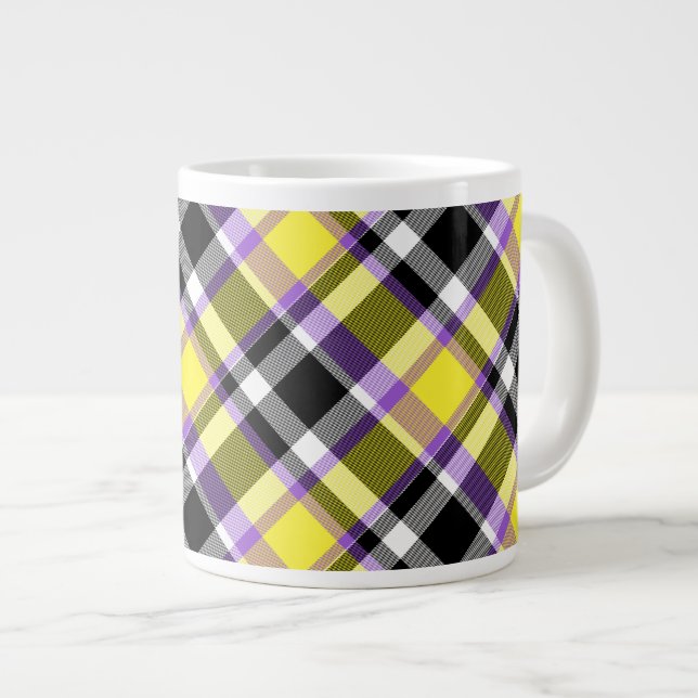 Quirky Eclectic Boho Nonbinary Plaid Pride Flag Giant Coffee Mug (Front Right)
