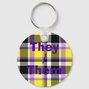 Quirky Eclectic Boho Nonbinary Plaid Pride Flag Keychain