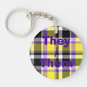 Quirky Eclectic Boho Nonbinary Plaid Pride Flag Keychain