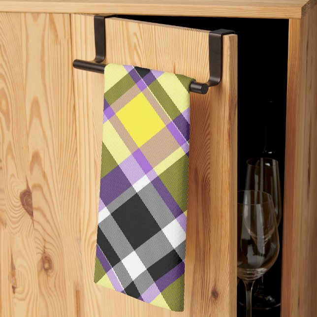 Quirky Eclectic Boho Nonbinary Plaid Pride Flag Kitchen Towel (Thirds Fold)