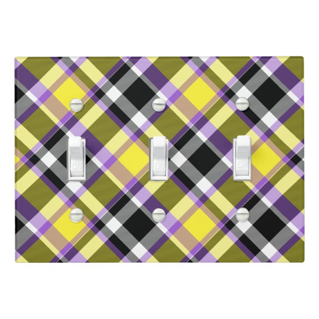 Quirky Eclectic Boho Nonbinary Plaid Pride Flag Light Switch Cover (In Situ)