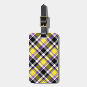 Quirky Eclectic Boho Nonbinary Plaid Pride Flag Luggage Tag