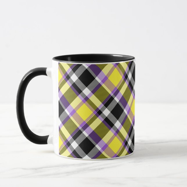 Quirky Eclectic Boho Nonbinary Plaid Pride Flag Mug (Left)
