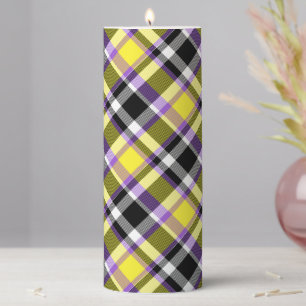 Quirky Eclectic Boho Nonbinary Plaid Pride Flag Pillar Candle